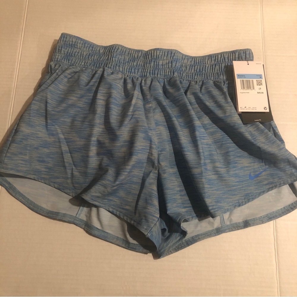 Nike Womens Size M Dri-FIT Mid-Rise 3" Inseam Brief-Lined Loose Fit Shorts Blue